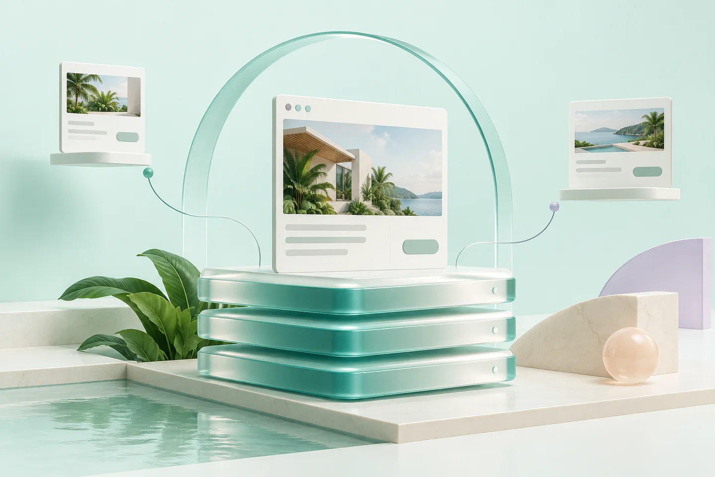 Concept illustration of layered hosting infrastructure supporting published websites.